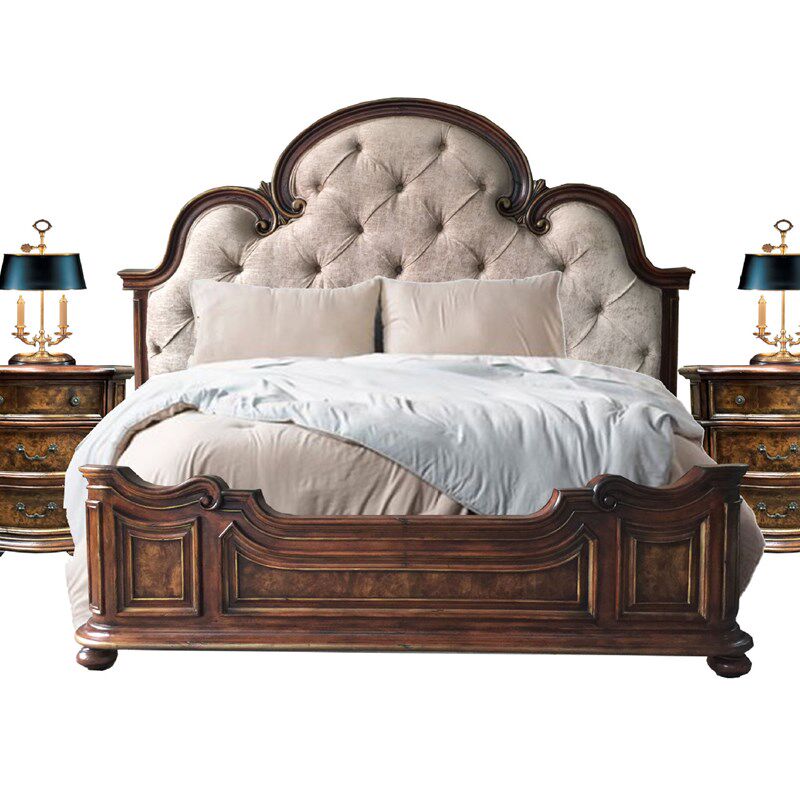 美式实木雕花布艺床床头柜法式中式彩绘轻奢酒店别墅全屋家具订制