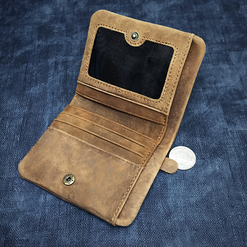 复古纯牛皮小钱包软皮夹短款竖款手工真皮钱夹男女零钱拉链疯马皮