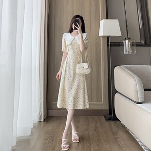 小个子雪纺碎花连衣裙女2024新款 气质显瘦收腰遮肚子a字裙子 夏季