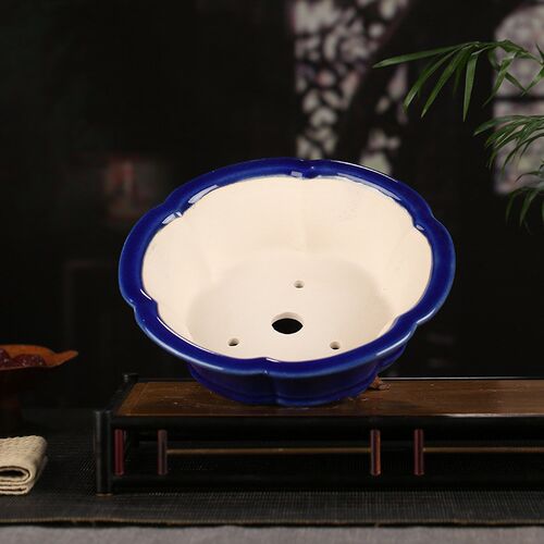 宜兴张治诚精品釉水紫砂复古阳台摆件海棠多肉圆口花盆YZ62