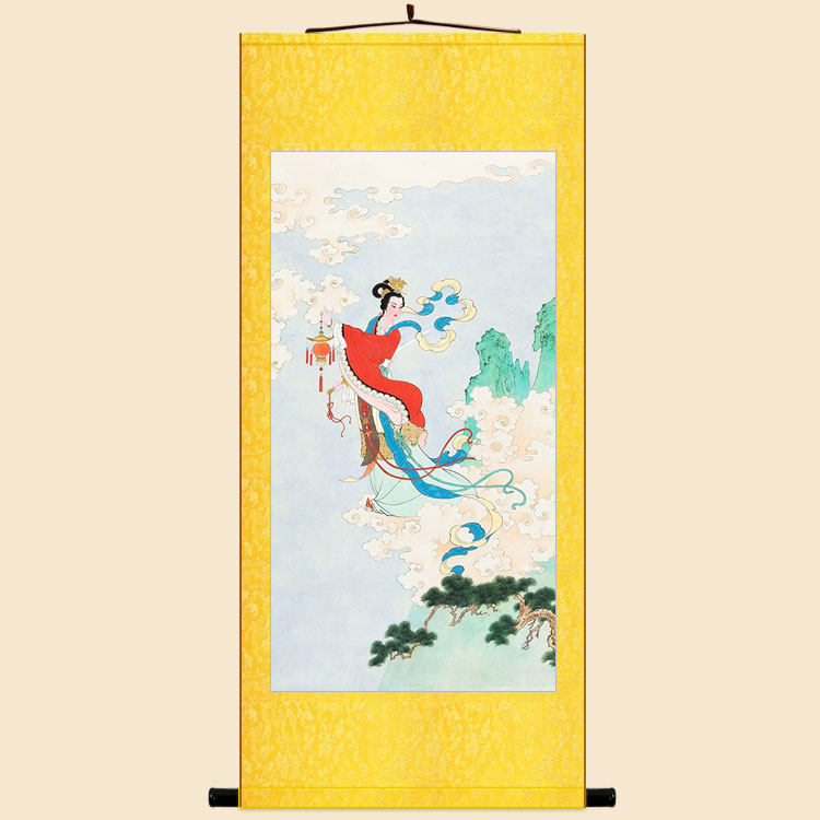 华山三圣母宝莲灯图 神q话人物卷轴挂画 中式复古装饰字画定制订