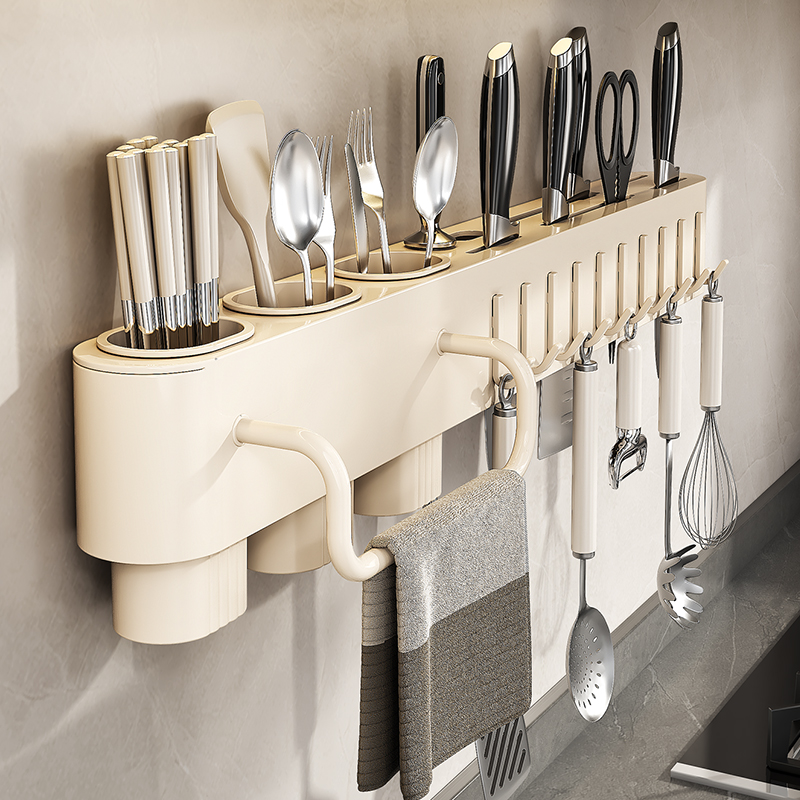 厨房刀架置物架多功能免打孔筷篓刀具一体筷N子筒筷笼壁挂收纳架