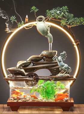 招财流水摆件创意悬浮茶壶喷泉循环水车鱼缸家居办公桌面开业礼品