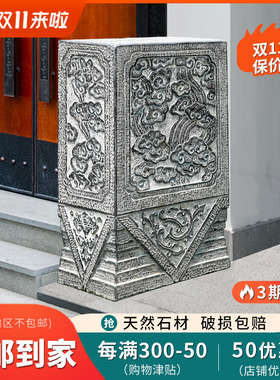 石雕门墩一对抱鼓石仿古天然青石别墅门I口摆件家用石鼓门枕石墩