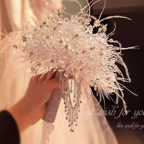 DIY新娘欧韩法式浪漫结婚高定奢华珠宝羽毛手工婚礼手捧花材料包