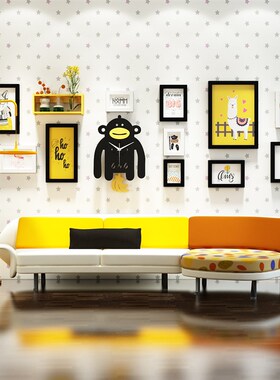 高分子7174卡通动物照片墙大猩猩组合装饰相框摇摆真钟表墙挂饰品