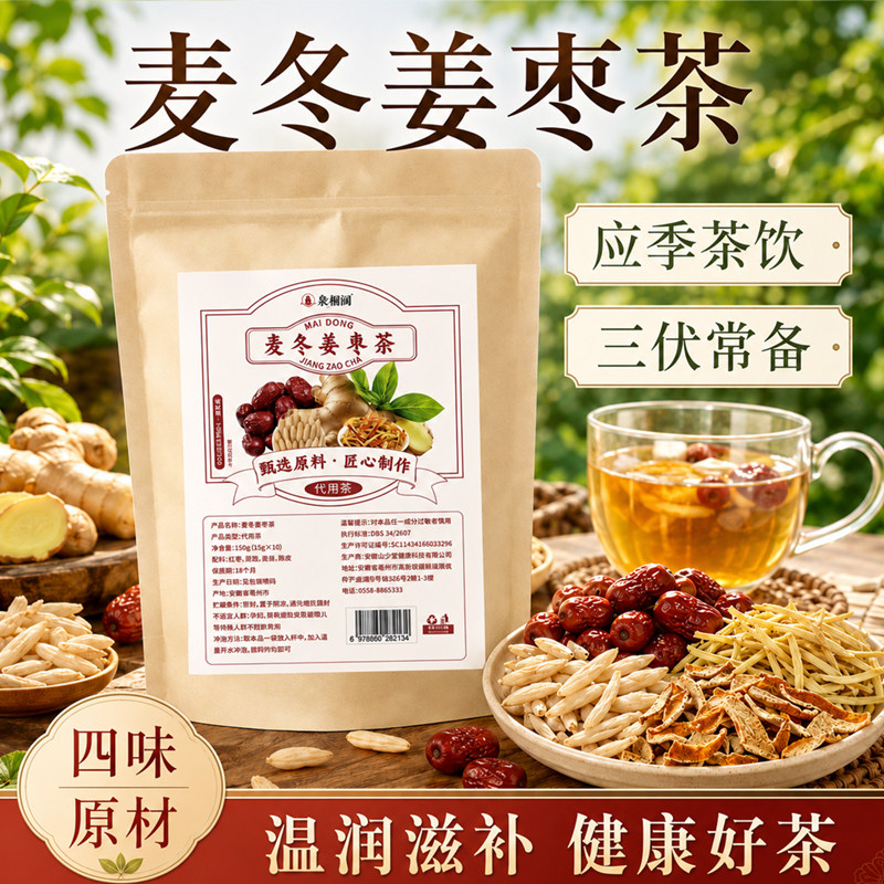 袅烟阁三伏天麦冬姜枣茶麦冬红枣陈皮姜丝组合适合女生喝的养生茶图片