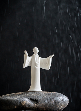 新中式禅意陶瓷无相人物装饰品小摆件茶桌创意桌面搭配白瓷小配件