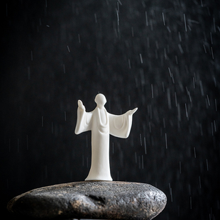 新中式禅意陶瓷无相人物装饰品小摆件茶桌创意桌面搭配白瓷小配件