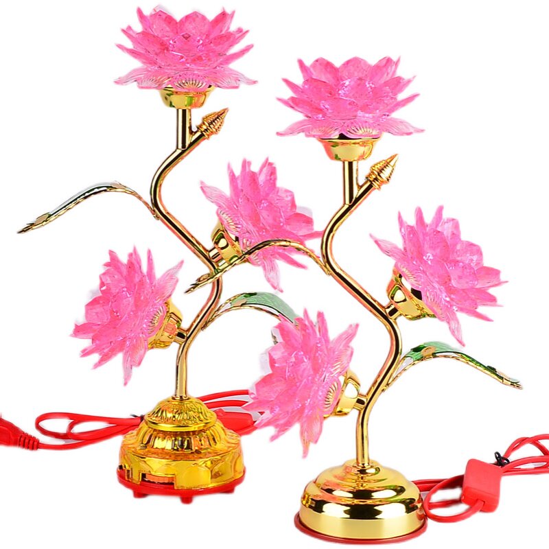 仿水晶莲花灯堂前供灯 LED三品七彩荷花灯 长明灯  寺庙家用供灯