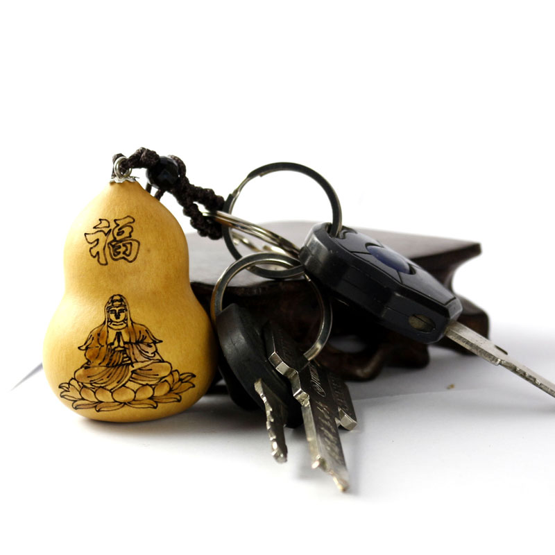 天然葫芦钥匙扣手捻烙画文玩观音金蟾虎头财神升官招财福禄平安
