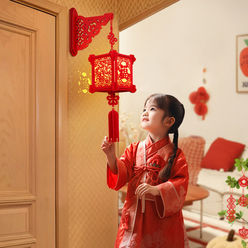 新年灯笼2024新款宫灯挂饰龙年春节发光过年植绒门口一对壁挂装饰