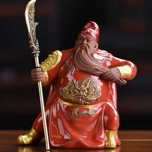 关公摆件陶瓷小号招财镇宅客厅玄关装饰工艺品关羽神像办公室摆设