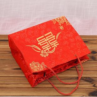 婚庆大红色锦缎彩礼10万布艺戏子礼金袋聘金红包袋满月回礼手提袋