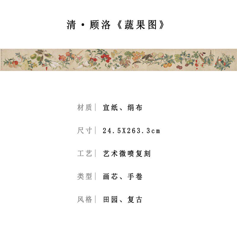 清代顾洛蔬果图国画仿古工笔写意书画长卷高清复制彩色底稿装饰画
