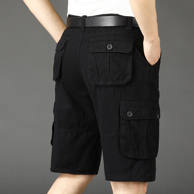 夏薄款全棉多口袋工装短裤男大码休闲裤子中老年宽松直筒五分中裤