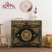 新中式 柜蒙古花仿古2门储物玄关门厅整体橱柜酒水柜古典家 描金鞋