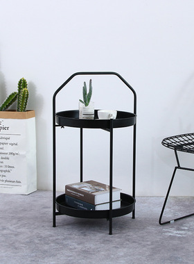 北欧创意简约双层小茶几手提移动沙发边几卧室客厅床头铁艺摆件