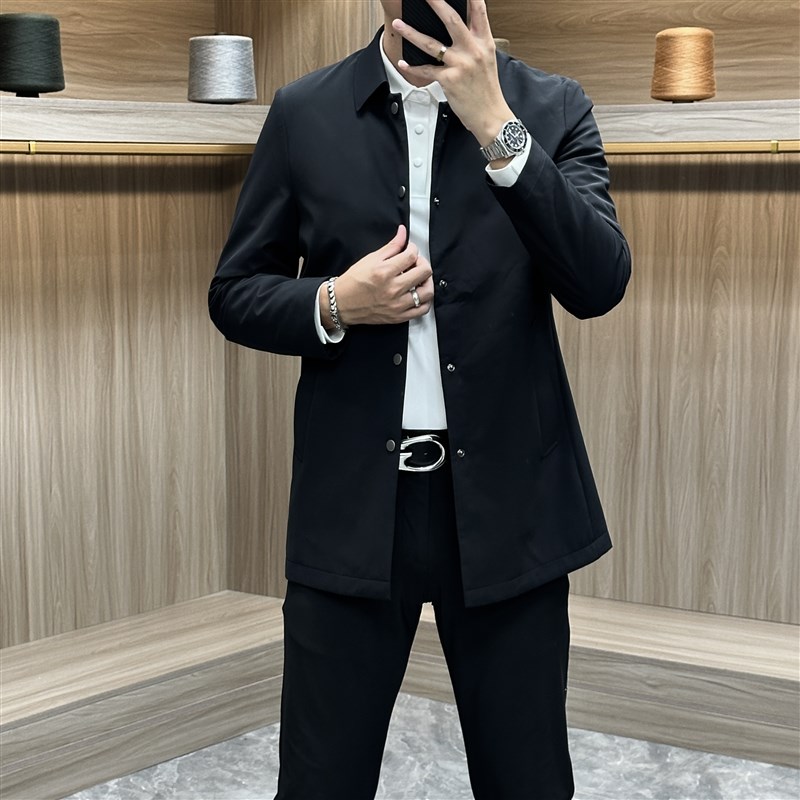 冬季新款高端防风防水面料可拆卸鹅绒内胆男士中长版羽绒风衣外套