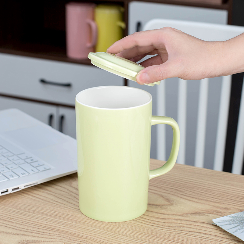 陶瓷马克杯水杯茶杯杯子咖啡杯牛奶杯带盖子家用超大容量饮水杯