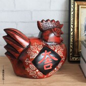 木雕工艺品创意礼品大号十二生肖鸡存钱罐家居客厅装 饰摆件储蓄罐