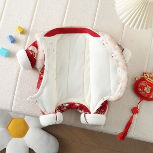 冬季女宝宝婴儿拜年衣服连体衣冬装中国风周岁保暖加厚过年喜庆服