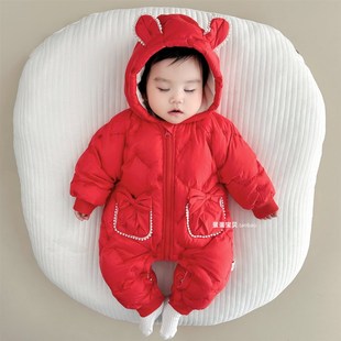 女婴儿衣服宝宝冬装夹棉服超萌冬季加厚连体外出拜年幼儿外套过年