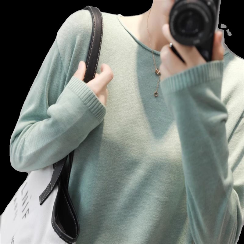 秋冬内搭女长袖打底衫t恤2024新款宽松V领毛衣薄款羊毛针织上衣潮