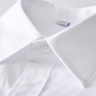 儿童短袖 纯棉男童夏薄白衬衣中大童表演服小学生校服女童 白色衬衫