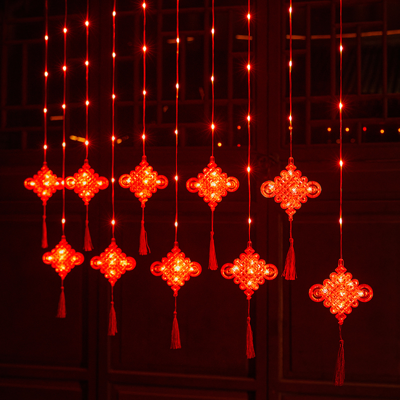 春节新款红小中国结led彩灯串新年流苏装饰创意客厅高档挂件过年