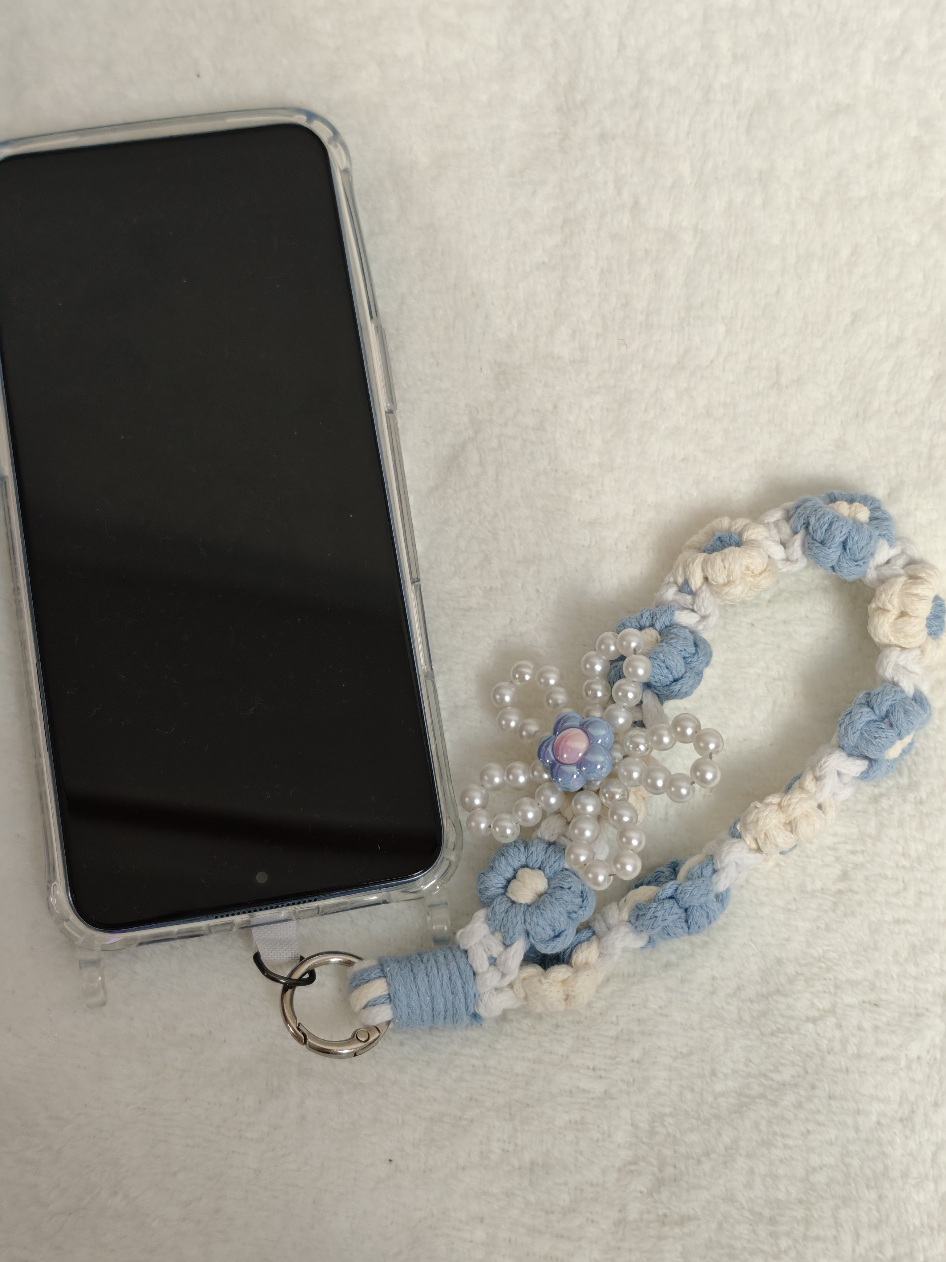 小雏菊珍珠花花手机挂绳成品包包挂件钥匙扣挂饰手腕式短款手机链