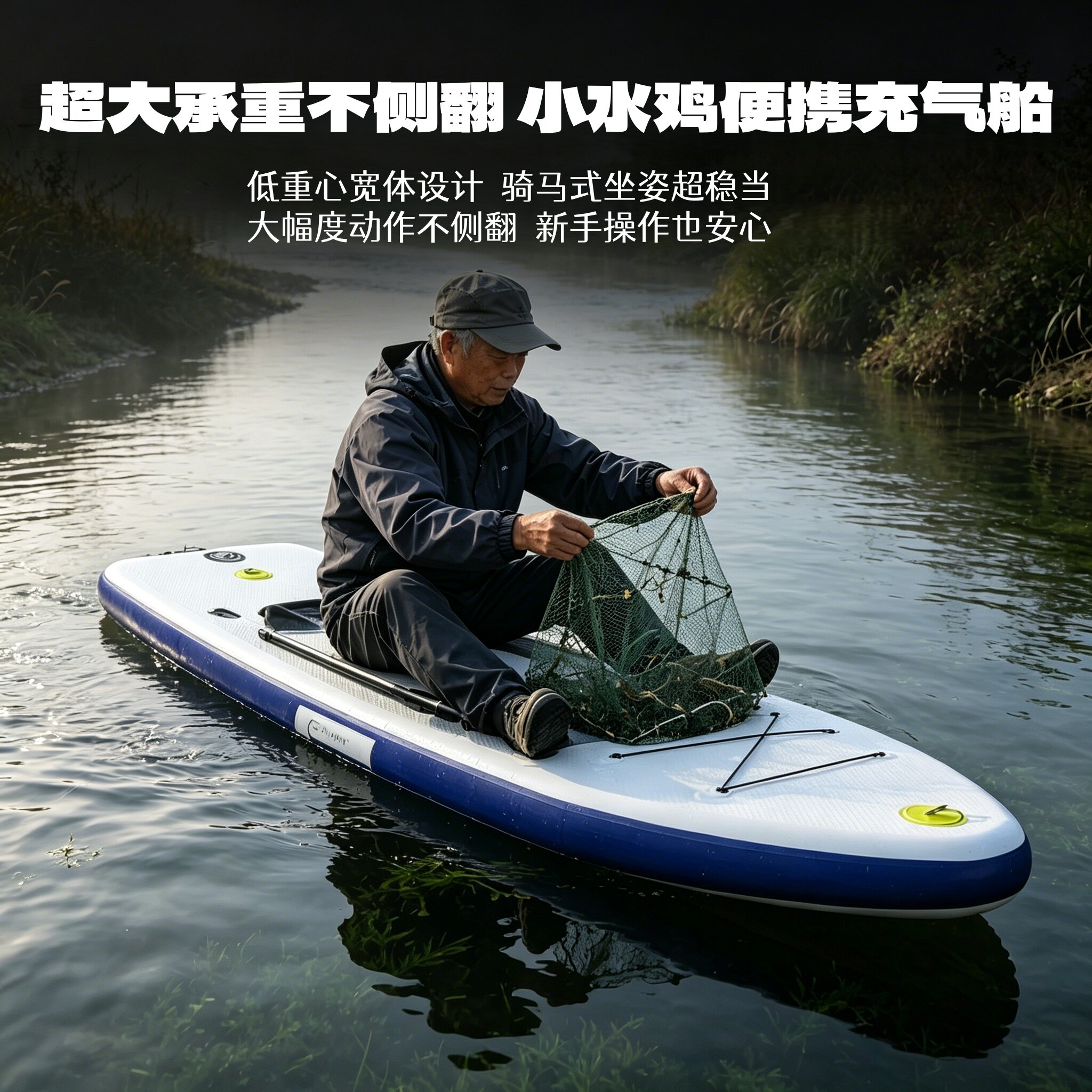 充气船升级款折叠易携带皮筏艇放捕鱼花篮放钓甲钩鱼船下粘网船