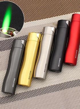 创意个性直冲充气打火机绿色火焰国潮防风火电子点火金属点烟器具