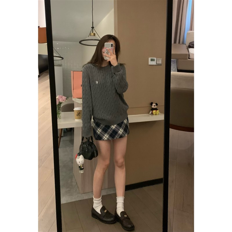 VASSE 学院系格纹 显瘦百搭短裙棕色格子包臀裙格纹半身裙小个子