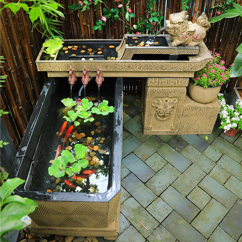 新中式庭院流水摆件户外花园露台造景鱼池循环水景观创意装饰鱼缸