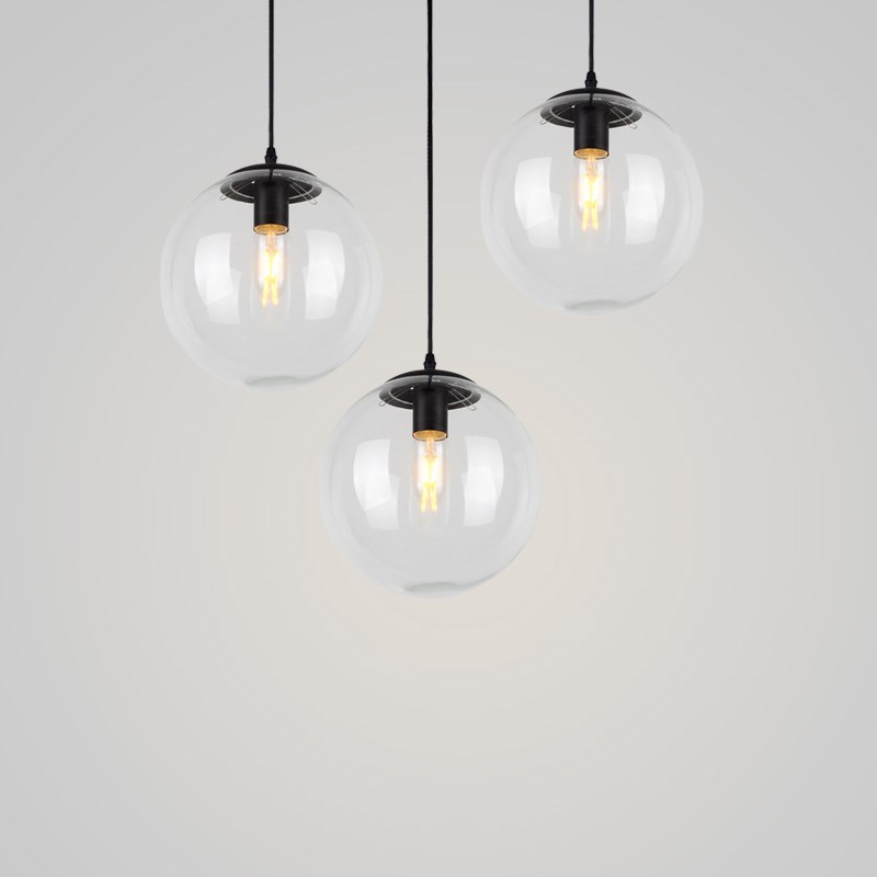 透明玻璃圆球形吊灯简约北欧LOFT餐厅吧台咖啡室服装店铺三头灯具