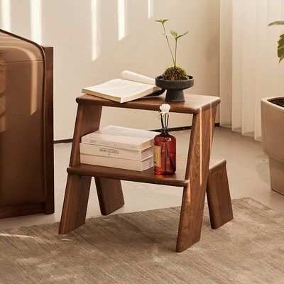 北美黑胡桃木家用梯凳折叠梯人字梯实木梯椅凳子登高小梯子置物架