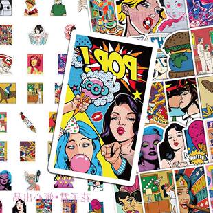 130张波普风贴纸漫画人物艺术DIY手机保护壳行李箱复古个性防水贴