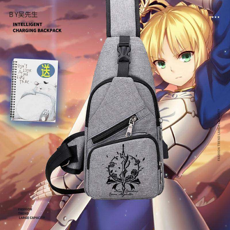新款FATE黑Saber胸包动漫周边FGO男女青少年学生胸包单肩背包斜挎