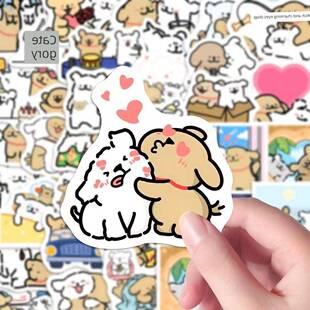 300张线条小狗合照贴纸情侣甜蜜狗狗马尔济斯卡通可爱装饰手机壳