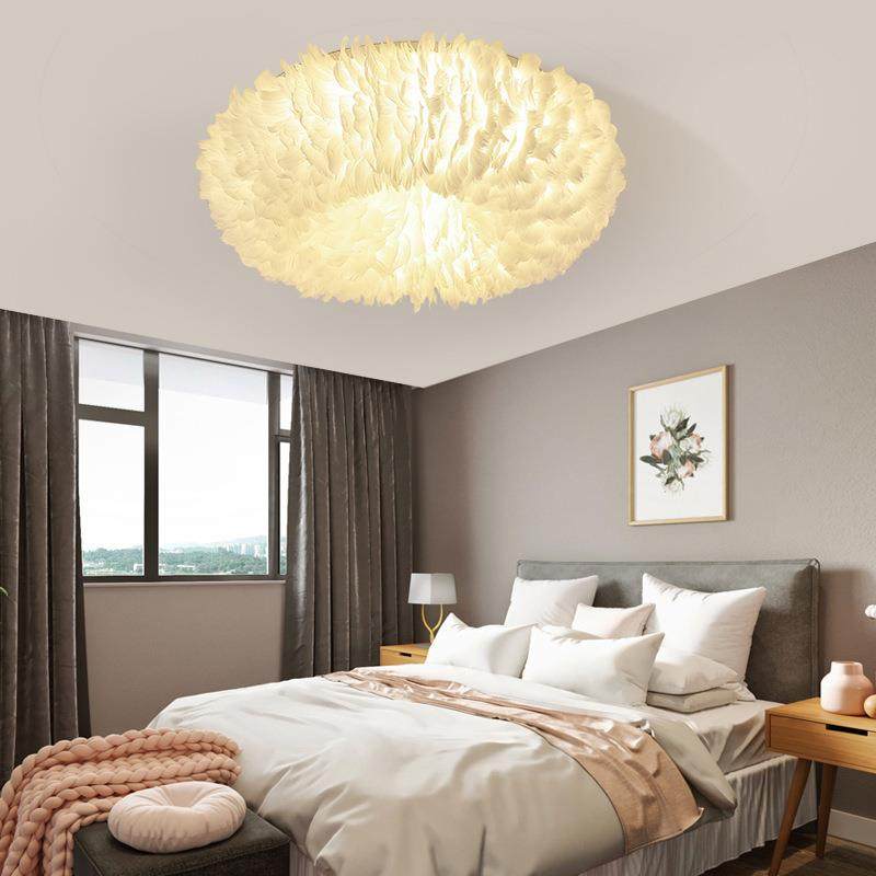 北欧羽毛吊灯简约个性公主皇冠客厅儿童房店铺浪漫少女风格卧室灯