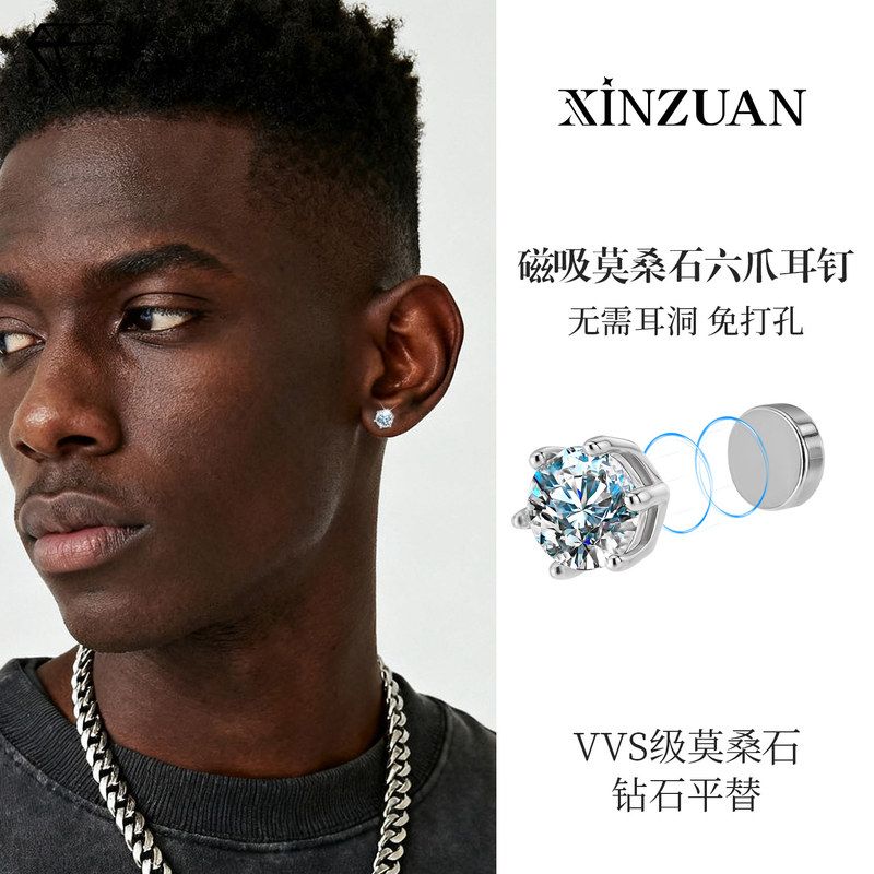 S925纯银磁吸无耳洞耳夹钻石风