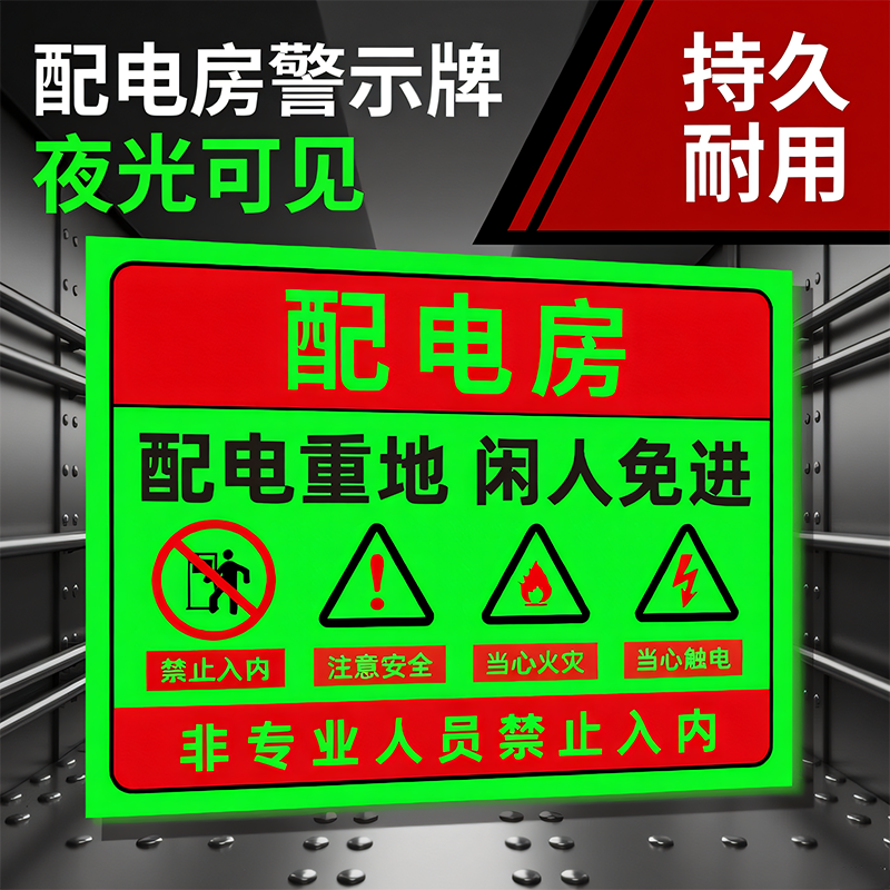 夜光配电房安全标识牌配电重地闲人免进标识牌小心有电标志墙贴