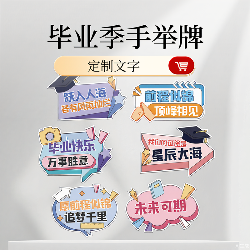 异形打卡手举牌毕业快乐初高中大学生毕业会拍照道具手持KT板定制
