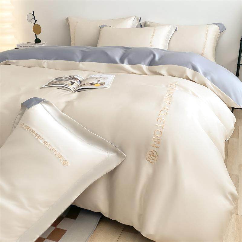 网红直播爆款水洗真丝双拼刺绣小山茶花四件套床笠套件学生三件套,纺织面料/辅料/配套,纺织机械配件,淘宝优惠券,粉丝福利购,淘宝优惠卷