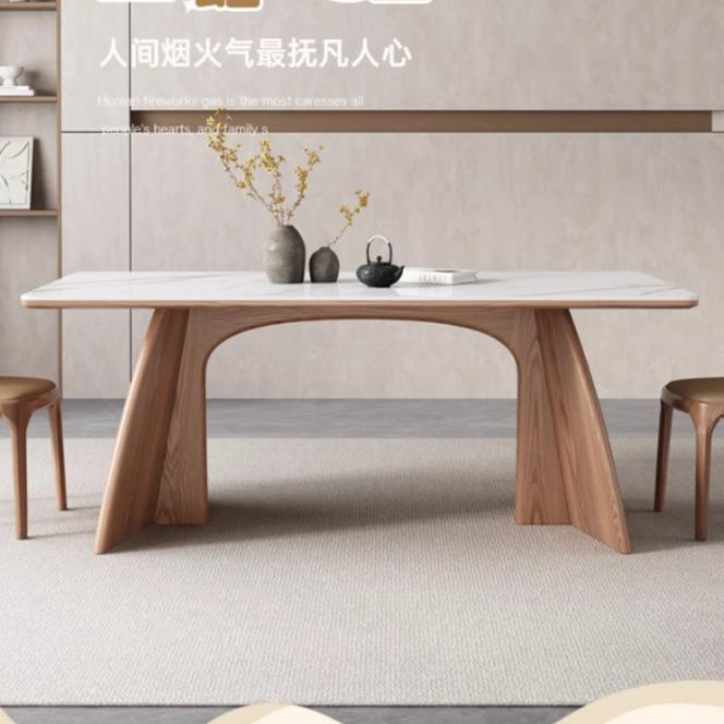 2024新款岩板餐桌椅组合现代简约家用小户型白蜡木长方形吃饭桌子