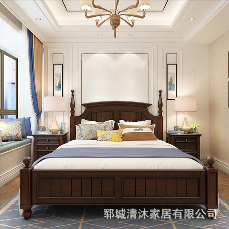 巴彼伦美式乡村全实木床简约复古卧室双人床黑胡桃色婚床