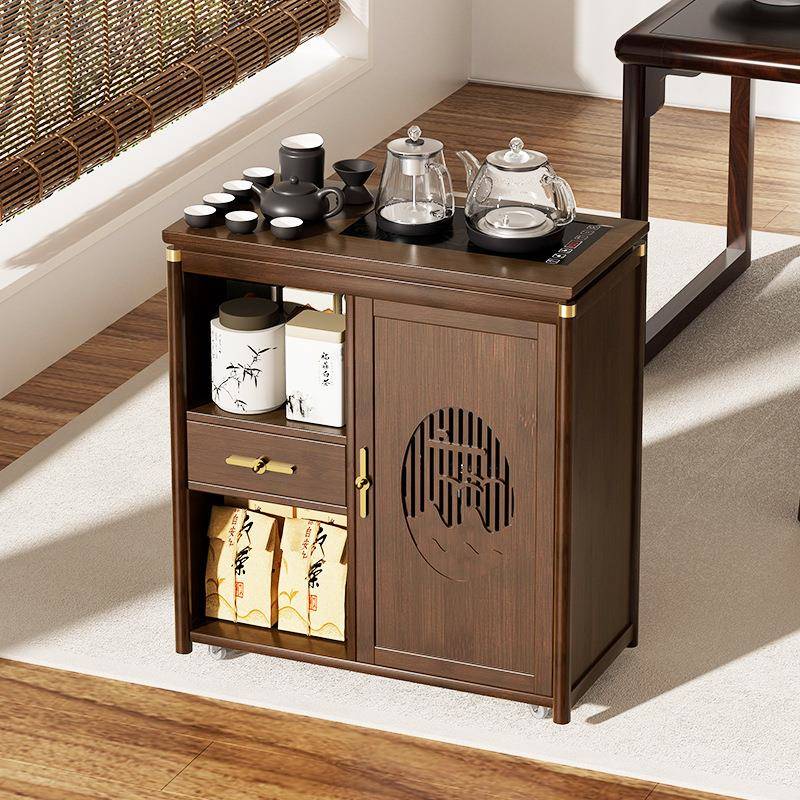 小茶台茶桌边柜边几角茶几烧水一体茶吧机移动水桶架中式茶水柜子