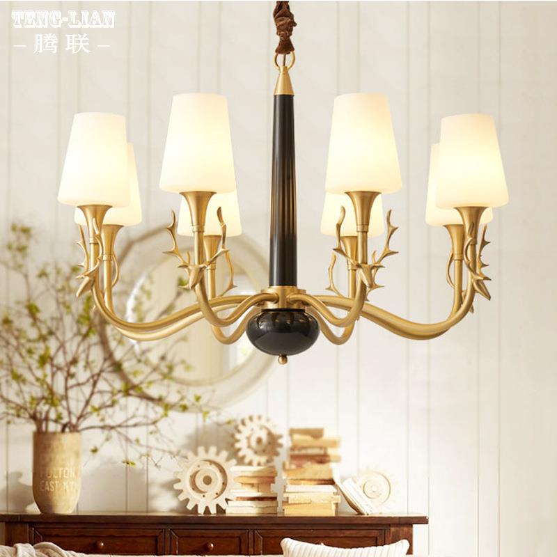 美式鹿头客厅吊灯全铜卧室餐厅书房吊灯美欧大厅饭厅创意家用灯具