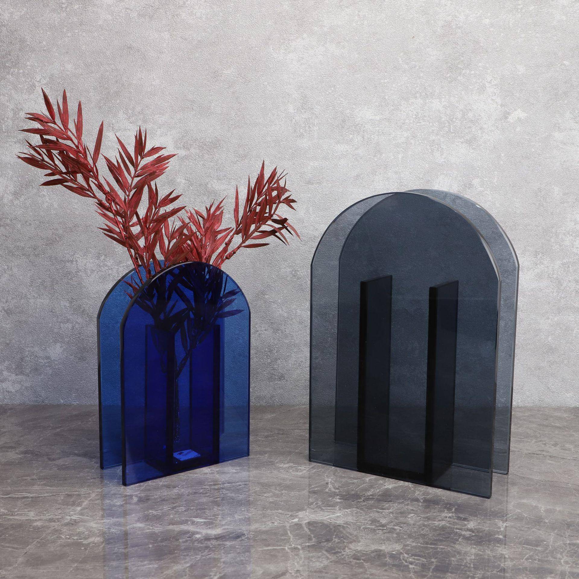 新中式玻璃花瓶样板房书房桌面客厅家居卧室餐厅玄关软装饰品摆件